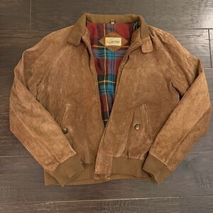 Vintage Britches Pig Suede Bomber Jacket with plaid lining